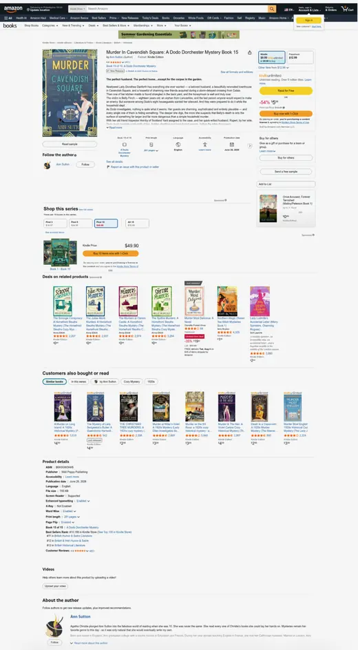 The full Amazon product page as captured, from the header down to the author bio.
